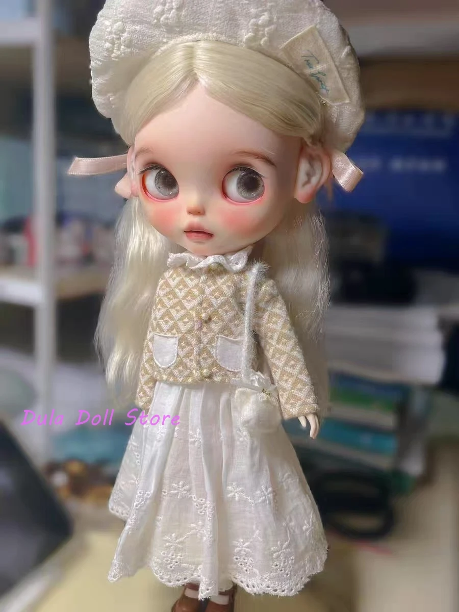 

Одежда для куклы Dula, комплект клетчатого пальто ручной работы для Blythe Landoudou Landazz Qbaby ob24 ob22 Azone Bjd Doll