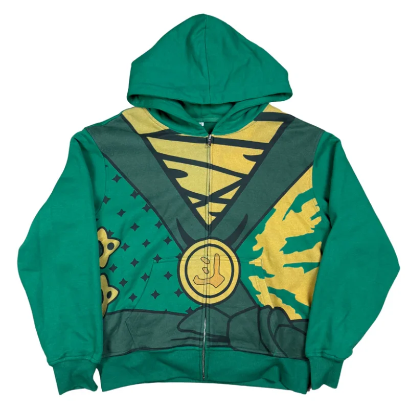 Ninja Cartoon Grafische Y2K Zip Hoodie Jas Heren Dames Loose Fit Streetwear Sweatshirt met capuchon Casual Hip Hop Fashion Sweatshirts