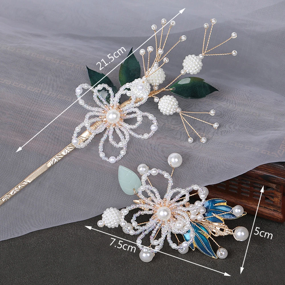 Beaded Flower Hair Stick/Spring Clip Stained Alloy Chinese Japanese Hair Decor for Wedding Bride Handmade LL@17