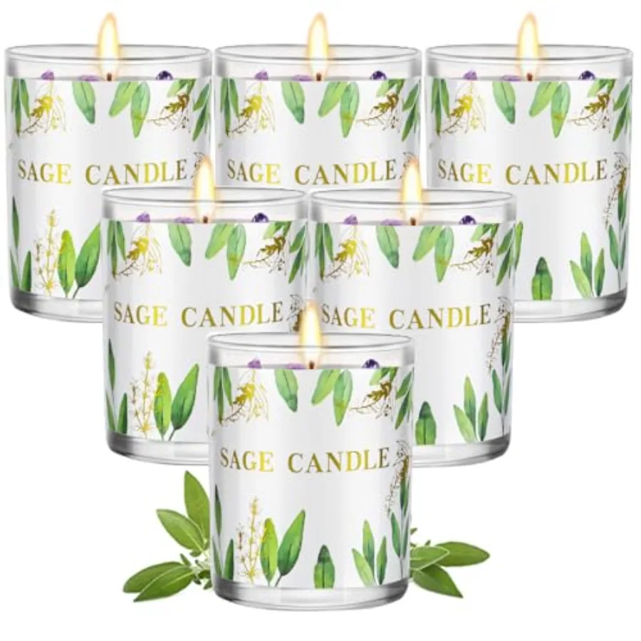 

Набор из 6 ароматических свечей с шалфеем для очищения дома от негативной энергии, подарочный набор для женщин, свечи с кристаллами, распродажа