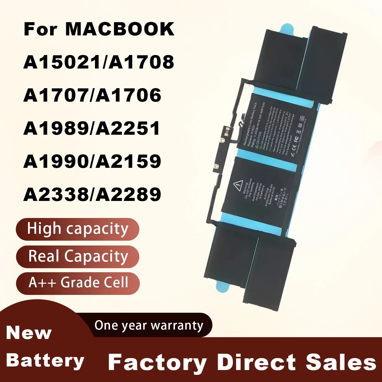 

DXT New Laptop Battery For Macbook Pro 13'' A1502 A1706 A1989 A2251 A2159 A2289 A2338 A2251 15'' A1707 A1582 A1493 A1820 A1819