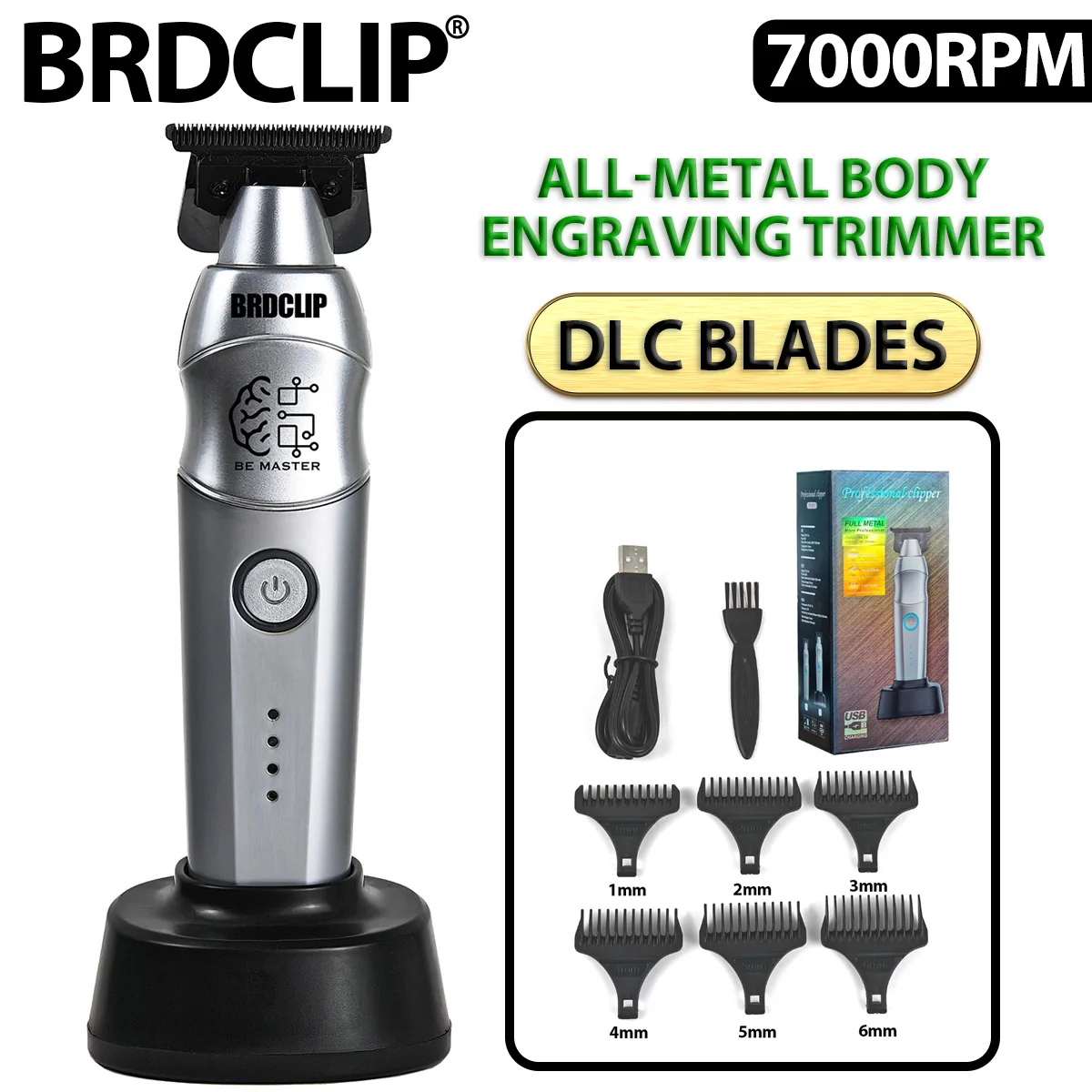 BRDCLIP TF-617 Engraving Trimmer Zinc Alloy Body DLC Blade Professional Salon Home Beard Sideburns Trimmer Men's Hair Clipper