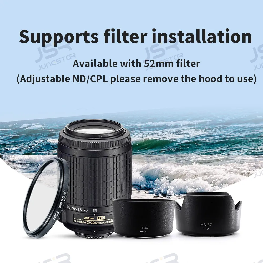 Подходит для светового экрана Nikon HB-37 D5300 D5100 D5200, объектива 55-200 мм с реверсивным световым экраном, УФ-аксессуары