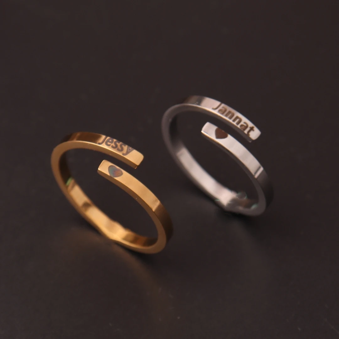 Custom Double Name Ring Double Baguette Engraved Ring two Layer wedding ring For Women Couple Lovers Jewelry Bijoux Femme