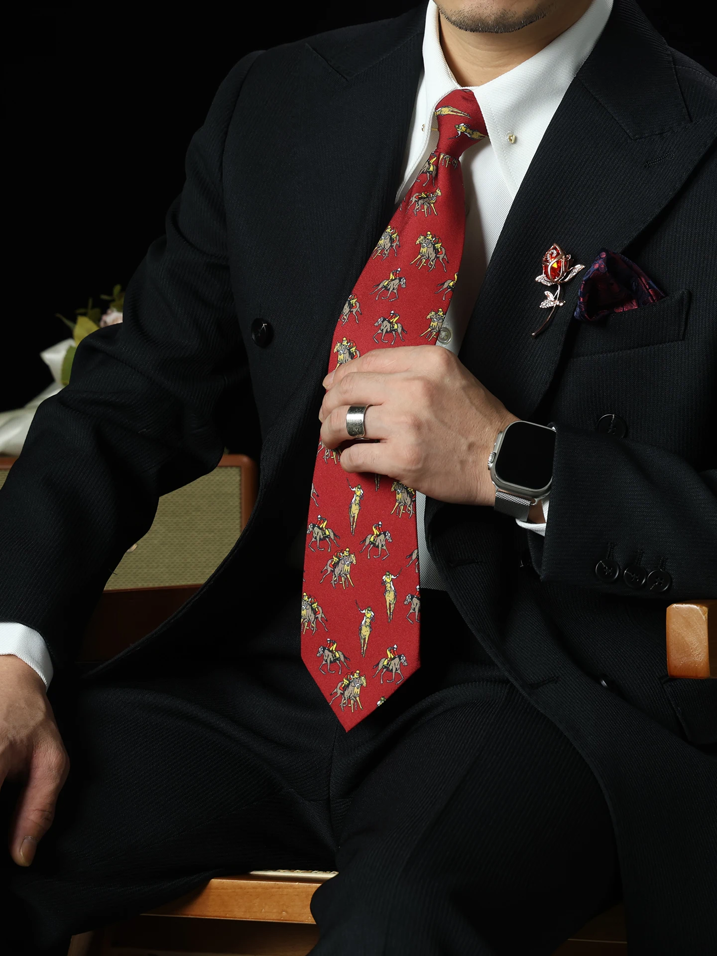 レトロシルク手作りワイドエディション0cmメンズネクタイ-結婚式-ビジネススタイル-アローパターン-シャツアクセサリー-高級レッド-花婿介添人用