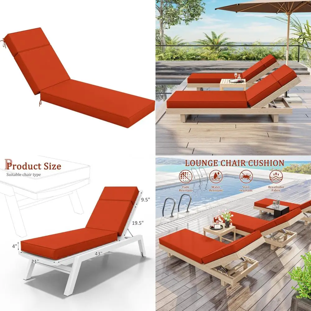 

Outdoor High-Density Foam Chaise Lounge Cushions 72x21x4 Waterproof with Ties for Patio Furniture