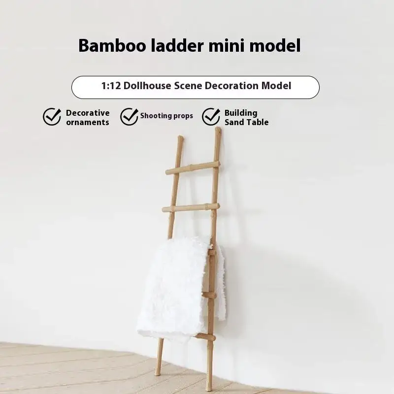 1 Piece Dollhouse 1:12 Scale Simulated Bamboo Ladder Model Micro Landscape Small Ornament DIY Home Decoration