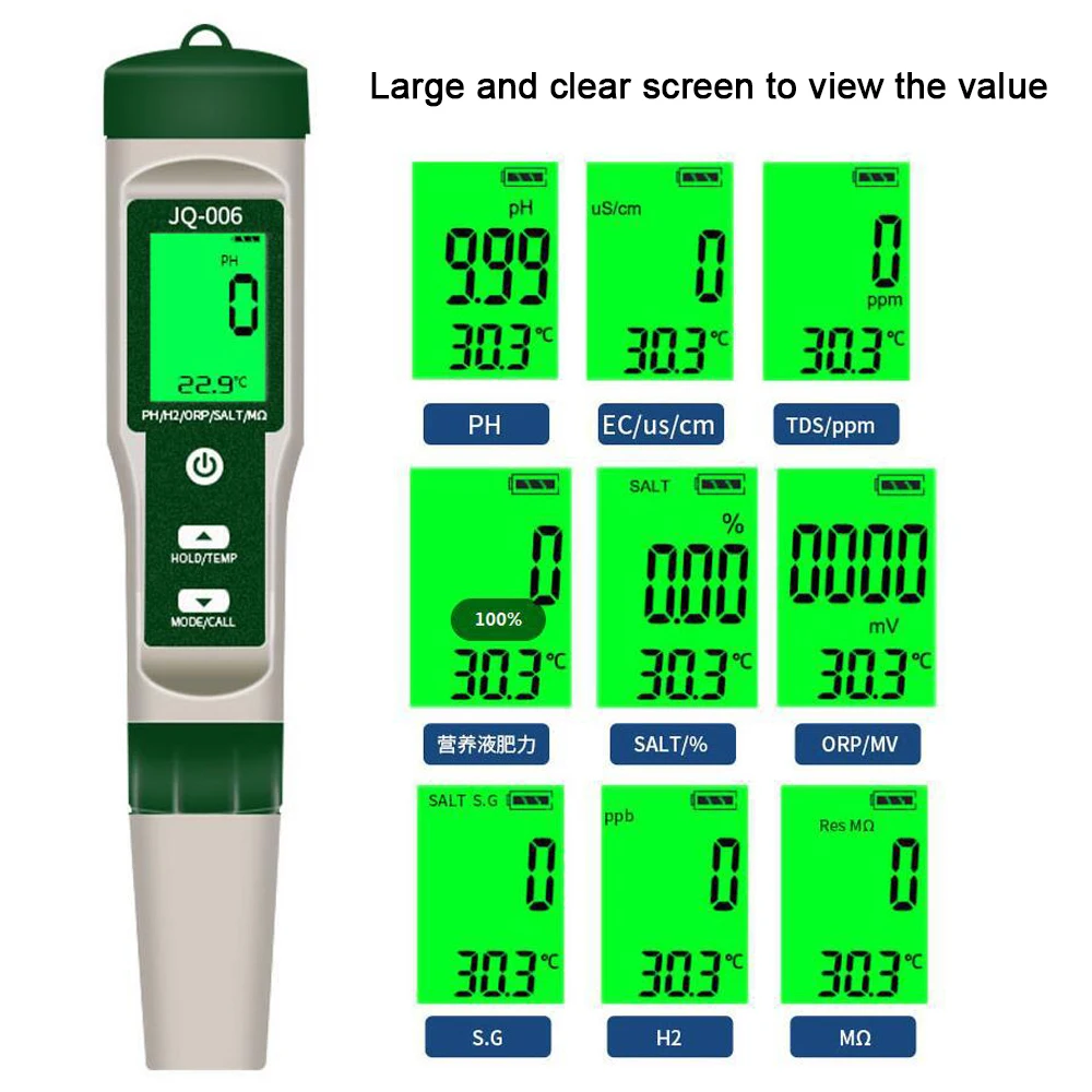 Digital PH Meter 10 in 1 Professional Water Quality Monitor Tester PH/EC/TDS/Salinity/Thermometer Multi-parameter Testing Meter