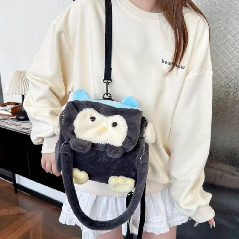 

Large Capacity Cute Cartoon Backpack With Black Cat Penguin Design Versatile Animal Toy Figure Shoulder Bag For Students