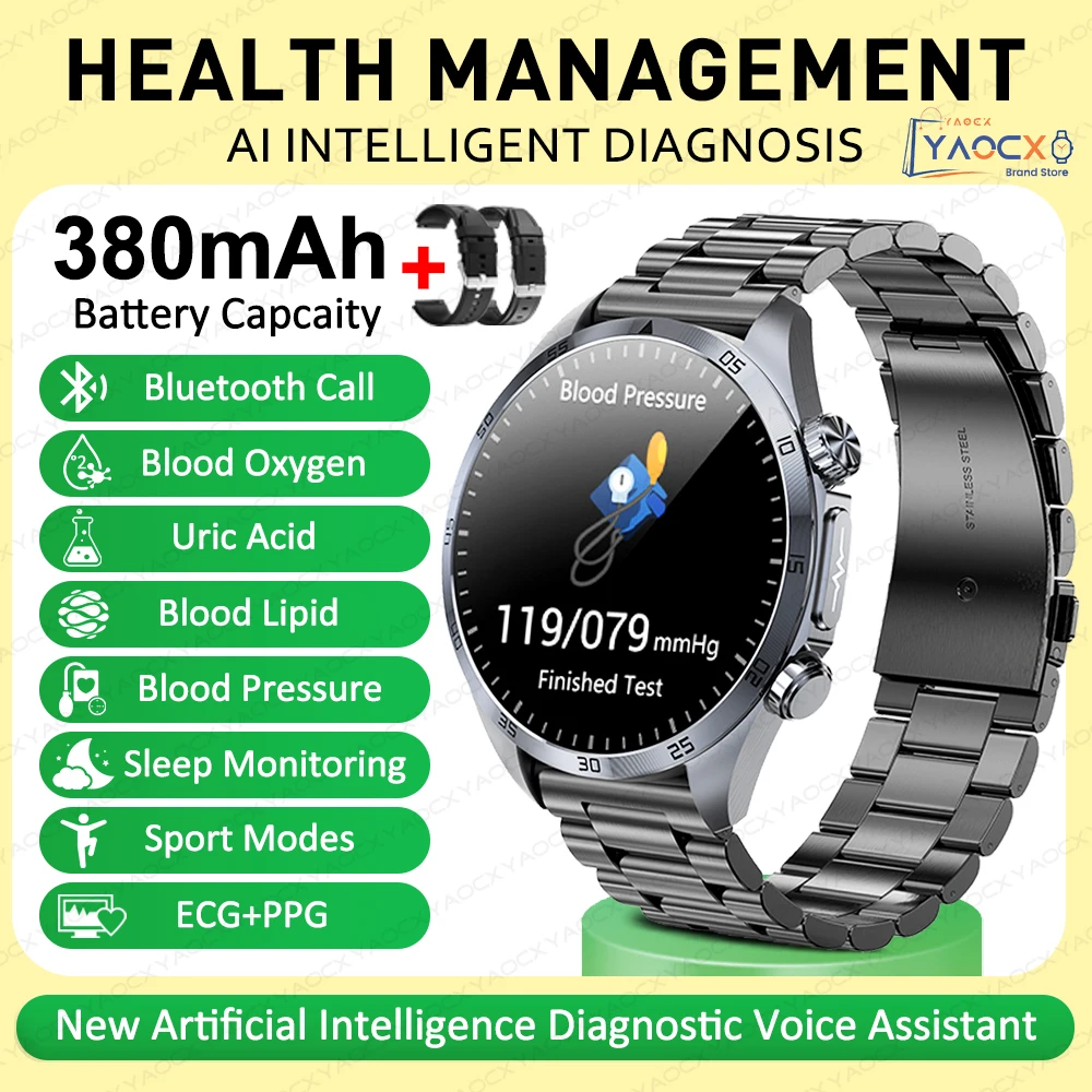 2026 Gloednieuwe upgrade Gezondheidscheck Smartwatch ECG Bloedlipiden Urinezuur Lichaamsvet Sport Waterdichte Smartwatch Voor Mannen en Vrouwen
