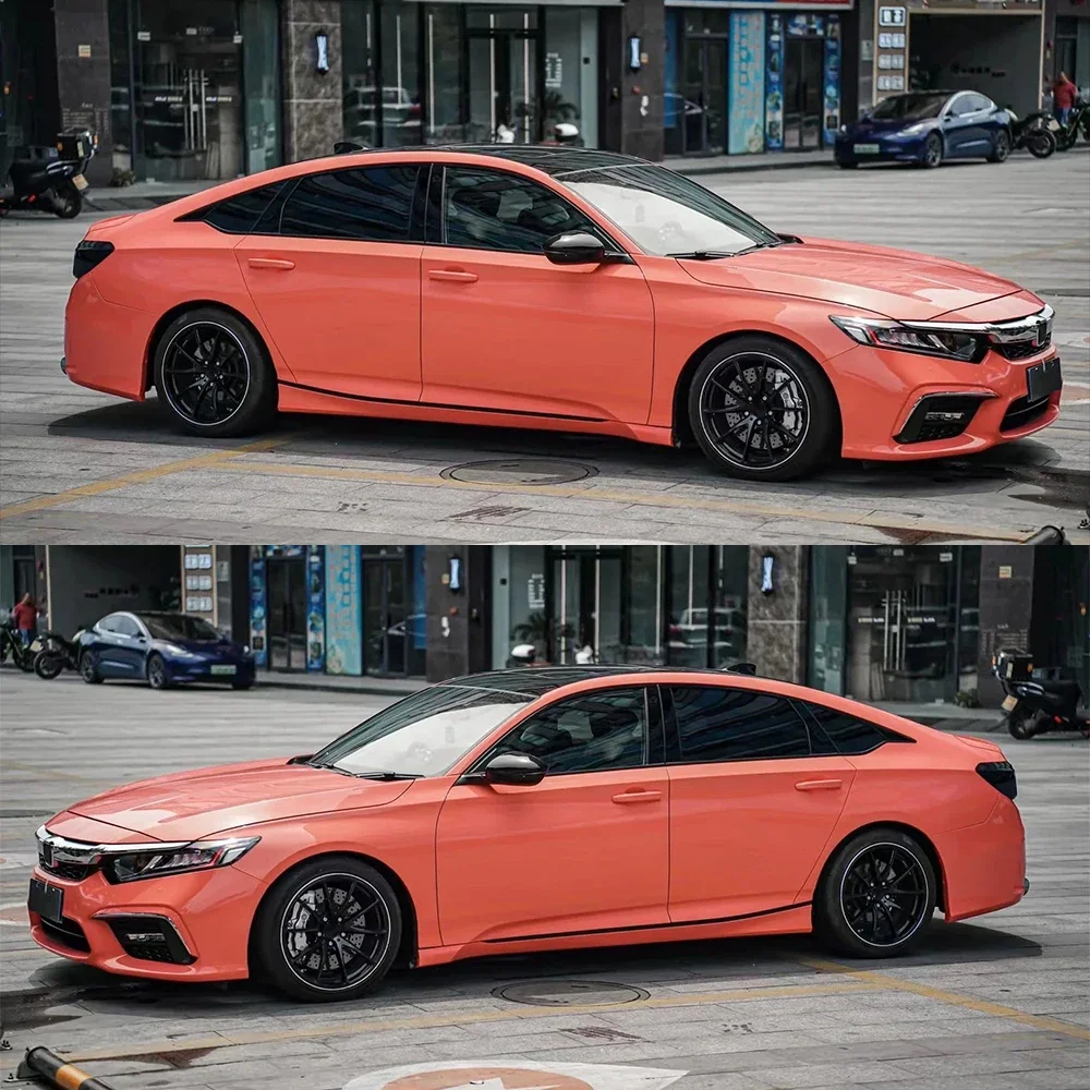 Car PET Platinum Coral Orange Vinyl Wrapping Film Waterproof Scratch Resistant Stickers for Auto Motorcycle Body Decals Stickers