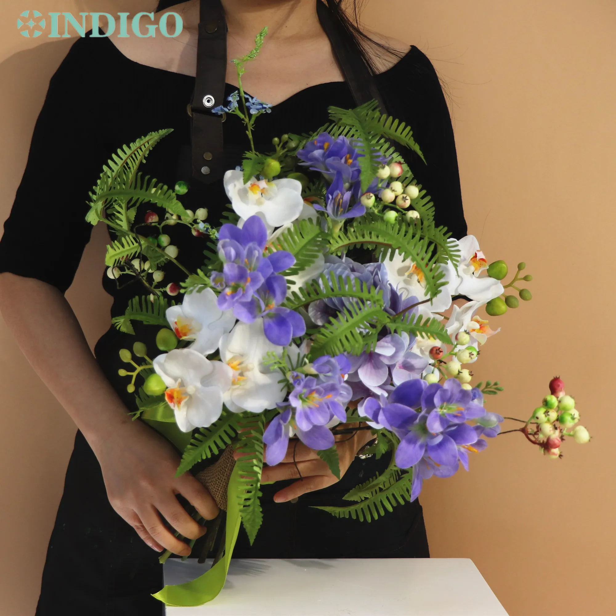 INDIGO-Artificial Flower Bouquet, Rose, Calla, Eucalyptus, Tulip, Wedding, Bride Holding Flower, Event, Home Decoration,Designed