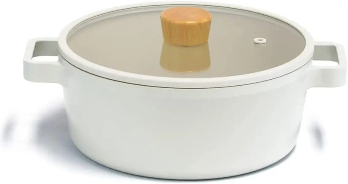 FIKA Kitchen Essential Set di pentole antiaderenti da 9 pezzi, pentole con rivestimento in ceramica per cottura sana con coperchio e wok con manico in legno, pollici