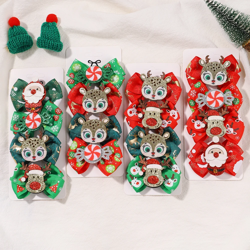 

4pcs/set Christmas Party Bows Hair Clip Gifts for Baby Girl Hairpin Shiny Santa Deer Decorations Kids Headwear Hair Accessories