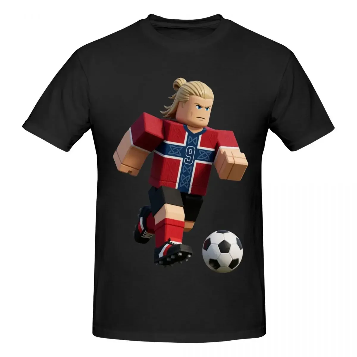 Camiseta de Fútbol con Diseño de Bloques de Píxeles, Estampado de la Bandera de Noruega con el Número 9 de Haaland, Camiseta Informal Negra de Manga Corta para Hombres, Aficionados al Fútbol