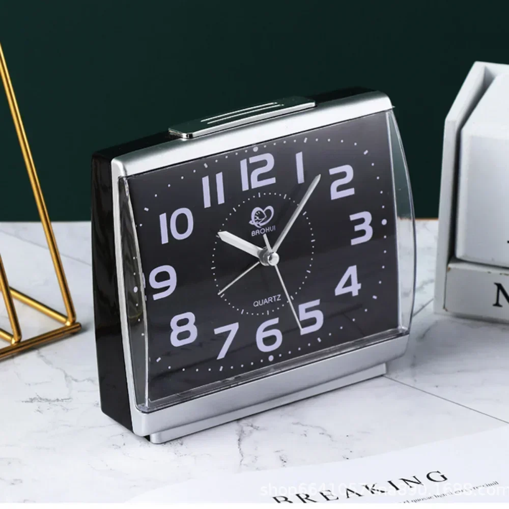 Nightlight Alarm Clock Battery-powered White Simple Shi Ying Alarm Clock Home Bedroom Without Ticking Mute Nightlight Clock