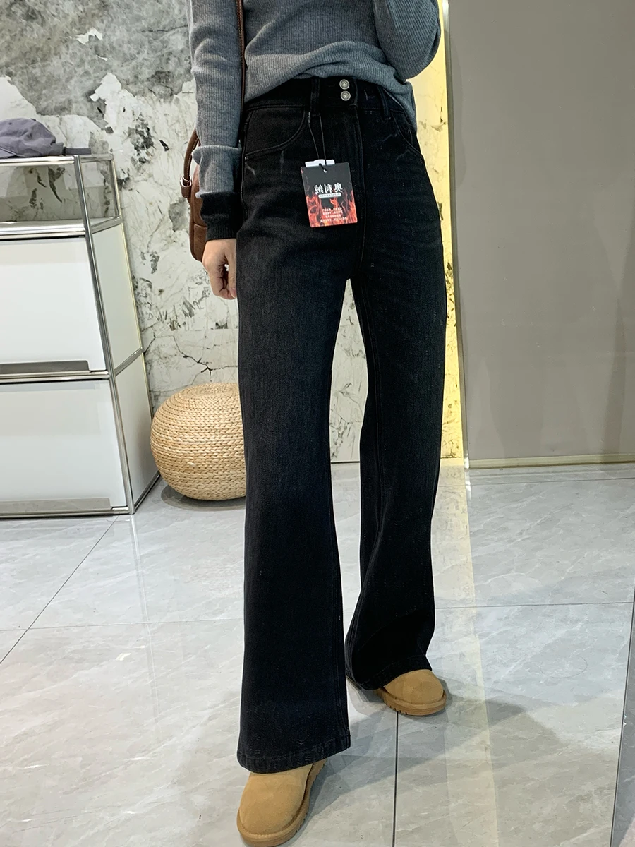 

Джинсы Sli Bla ey Orlon с четырехсторонней эластичной вставкой, микро-клеш, осенне-зимние, теплые, облегающие, прямые, расклешенные, из денима.