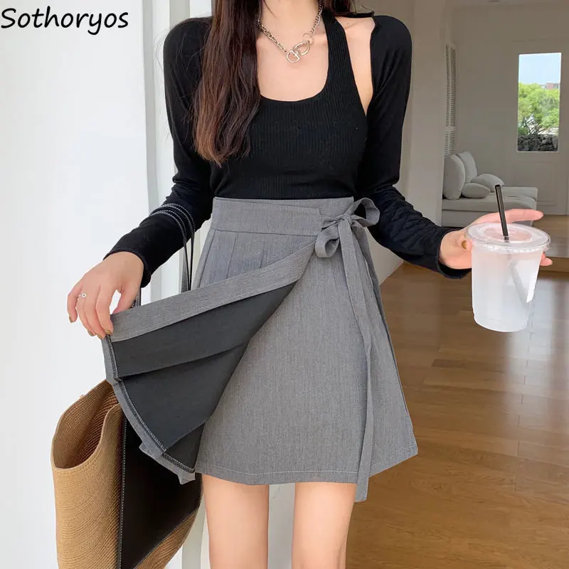 Skirts Women Lace-up Simple Daily Basics Charming Creativity All-match Leisure Trendy Stylish Personality Korean Style Ladies