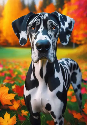 Great Dane Harlequin Uncropped Falling Leaves Flag