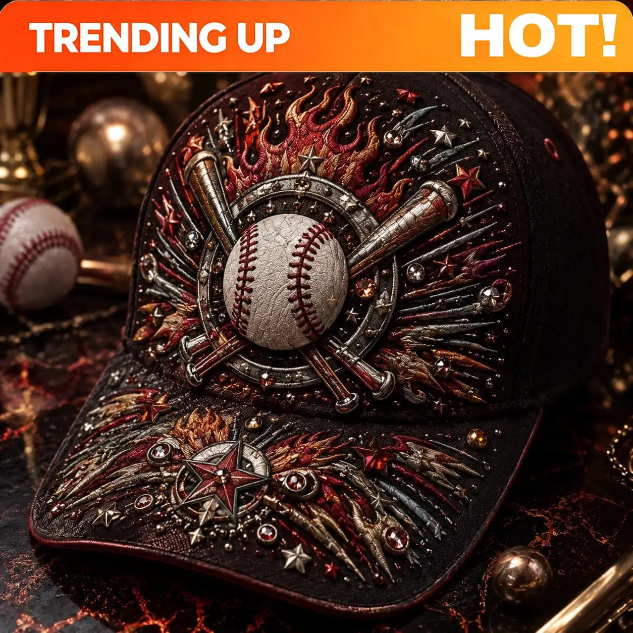 Customization Men' & Women' Bohemian Black Skull & Flame Baseball Cap - Adjustable Unisex Hat