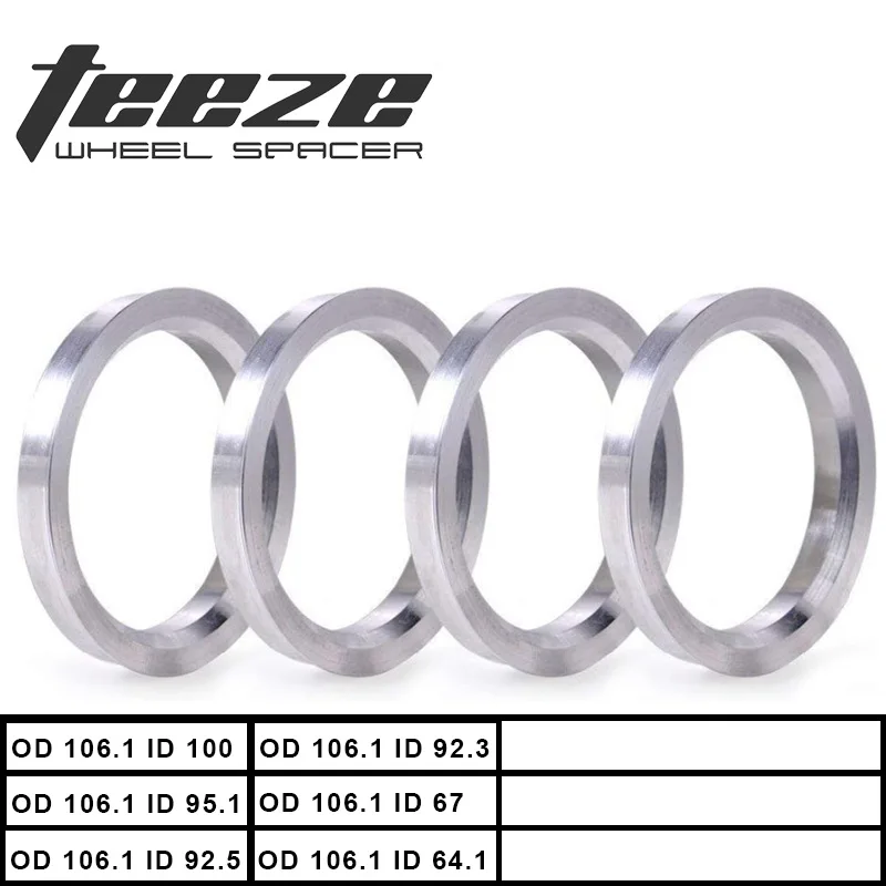 4 Uds OD 106,1 ID 100 / 95,1 / 92,2 / 92,3 / 67 / 64,1 anillos centrales de cubo de coche espaciadores centrales de orificio de rueda aleación de aluminio