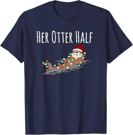 Lustiges Partnerlook-T-Shirt „His and Her Otter Half“ – Hässliches Weihnachts-T-Shirt im Y2K-Stil für die Familie, passende Weihnachtspyjamas mit Grafik und Spruch, Neuheit – Detail 29
