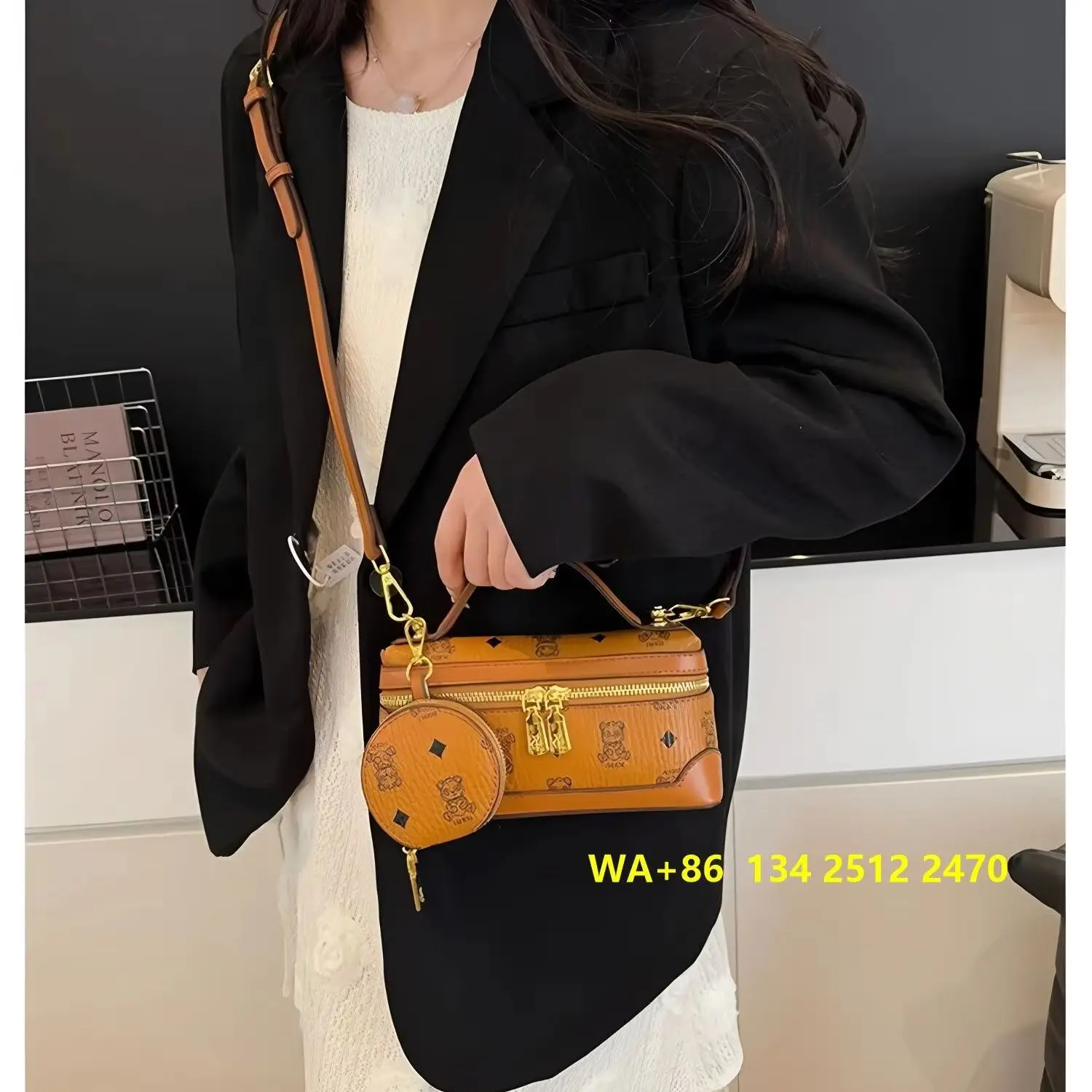 Retro printed rectangular tote bag two-piece set, lightweight and compact, stylish everyday women's crossbody bag.