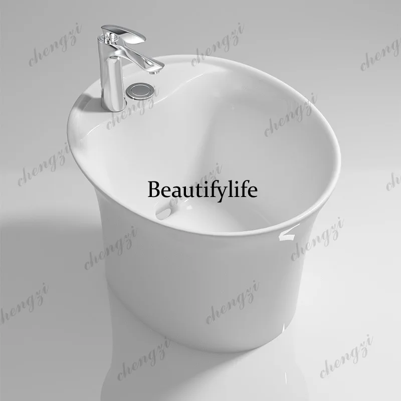 Ceramic integrated foot basin, washbasin, bathroom, balcony integrated high-temperature firing ceramic basin for home use