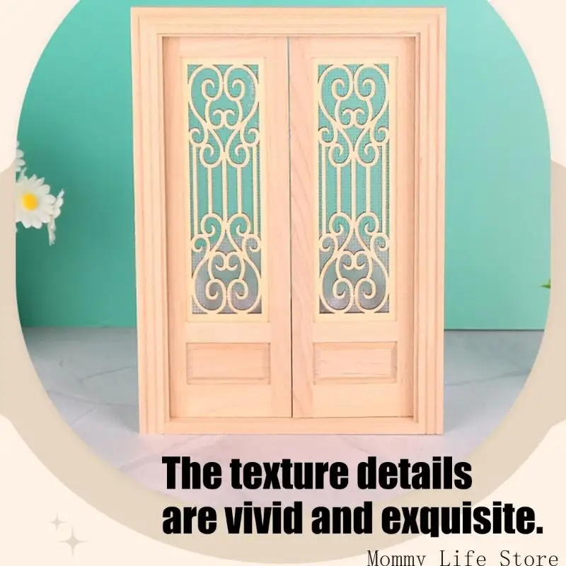 

Miniature Unfinished Wooden Double Hinged Door For DIY Dollhouses Accessories 1/12 Scale Model Building Safe For Kids