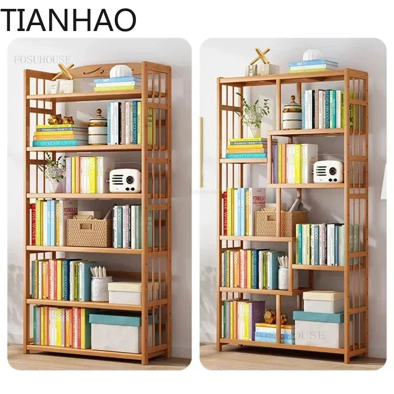 Multi-layer Storage Bookshelf Modern Living Room Furniture Bamboo Simple Bookcases Home Book Organizer Rack Desk Display Stand