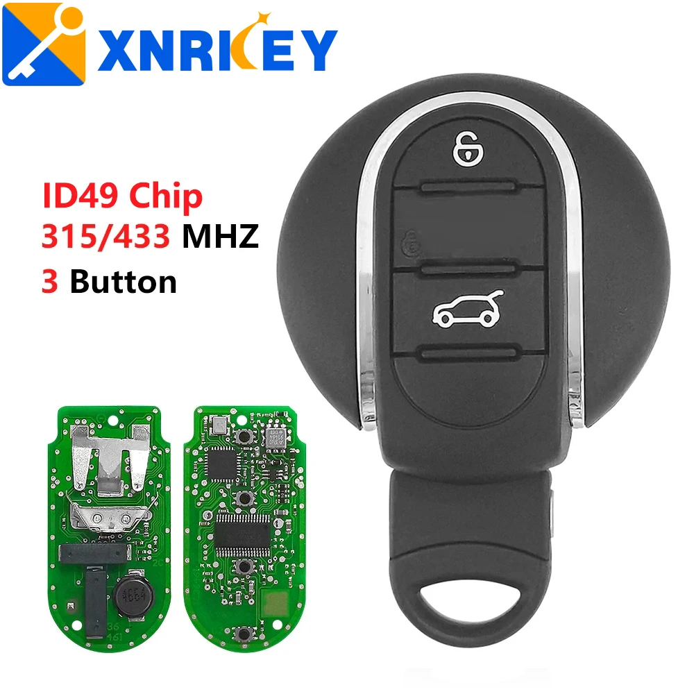 

XNRKEY 3 Button Remote Car Key ID49 Chip 315/433Mhz for BMW Mini Cooper Clubman F55 F56 2014-2018 Keyless Go NBGIDGNG1