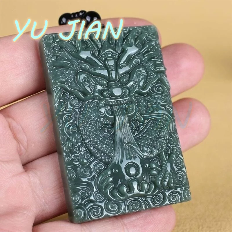 New Natural Hetian Jade Fine Engraving Hand-Work Double-sided Dragon-Dragon Pendant Necklace Wiht Chain Exquisite Fine Jewellry 4