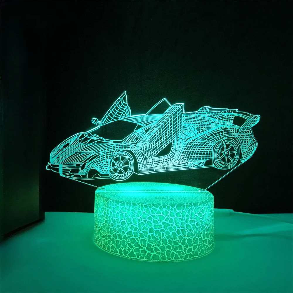 Luce notturna per auto da corsa per ragazzi Lampada da illusione 3D a LED 16 colori Decorazione camera da letto remota Lampada da comodino Regalo di