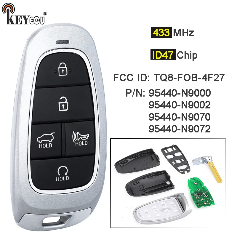 Keyecu 433mhz id47 chip 95440-n9000/n9002/n9070/95440-n9072 TQ8-FOB-4F27 chave remota inteligente fob para hyundai tucson 2022-2024