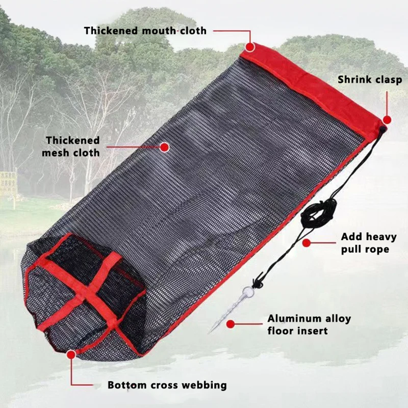 Portable Wild Fishing Harness Mouth Valley Wheat Fish Protection Net Bag With Encrypted Mesh Oxford Cloth Edge Fish Protection