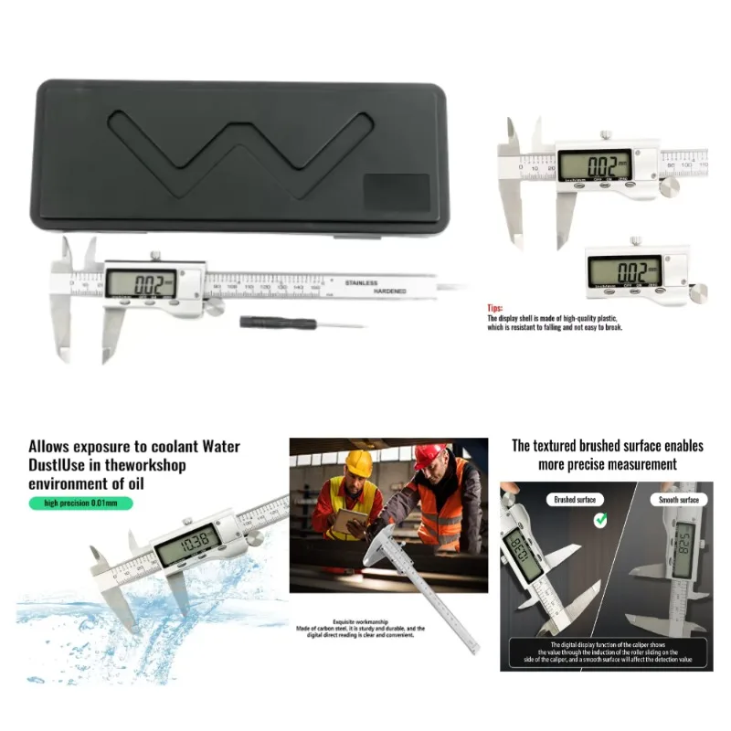 

6-дюймовый (150 мм) цифровой штангенциркуль из нержавеющей стали, прецизионный измерительный инструмент, прочный с защитным чехлом, без батареи в комплекте