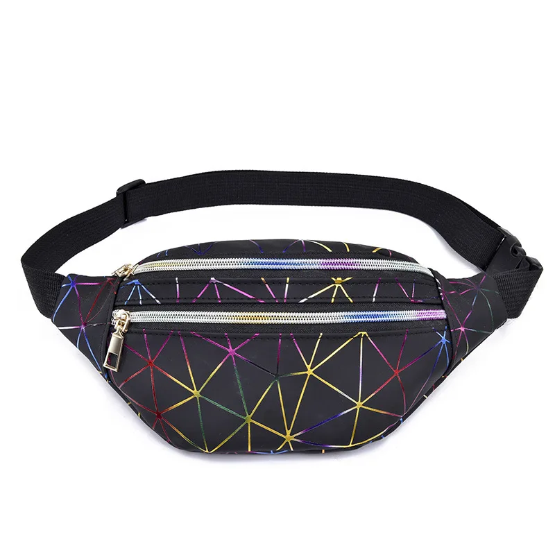 Ins PU Paint Crossbody Chest Bag Unisex Fashionable Diamond Pattern Laser Cut Waist Bag Soft Nylon Material Fitness Suitable