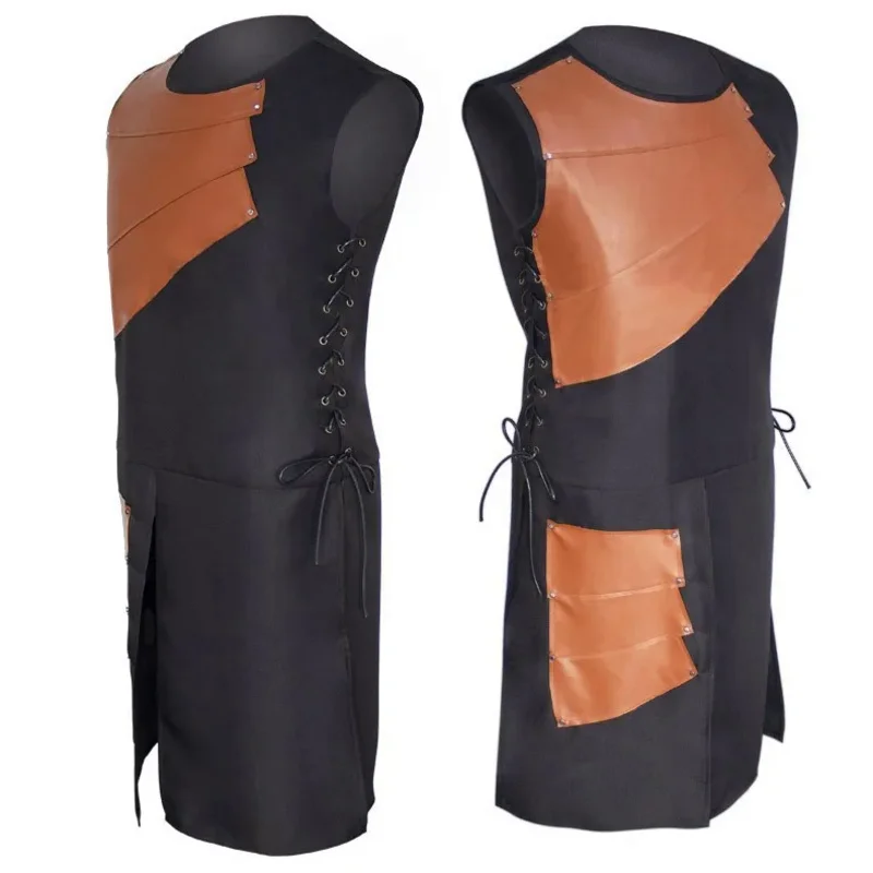 Mittelalter liche Cosplay Kostüme Mode Männer Weste Tops Thema Party Bogenschütze Leder Rüstung Retro Renaissance Bandage ärmellose Patchwork