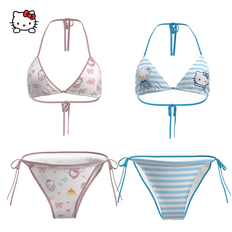 

Sanrios Hello Kittys Bikinis Sexy Women's Swimsuit Summer Beach Soft Side Strappy Panties Y2K Girl Swimwear Bathing Suit Gift