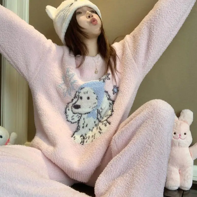 

Kawaii зимний утепленный женский пижамный комплект из кораллового флиса Pj Kawaii милая ночная рубашка, которую можно носить в качестве верхней одежды, одежда для сна, домашняя одежда с героями мультфильмов