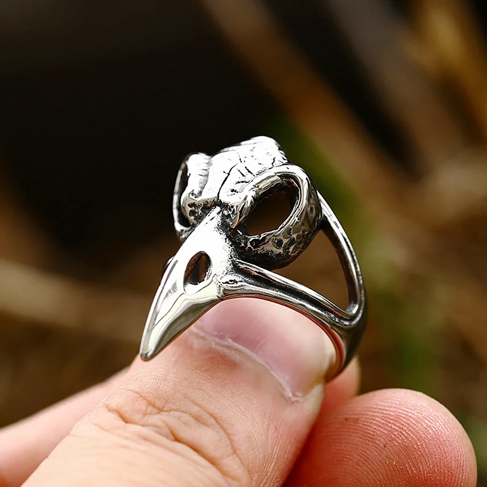 Gothic Raven Skull Ring for Men Vintage Nordic Odin Viking Crow Ring Stainless Steel Biker Amulet Viking Accessories Wholesale