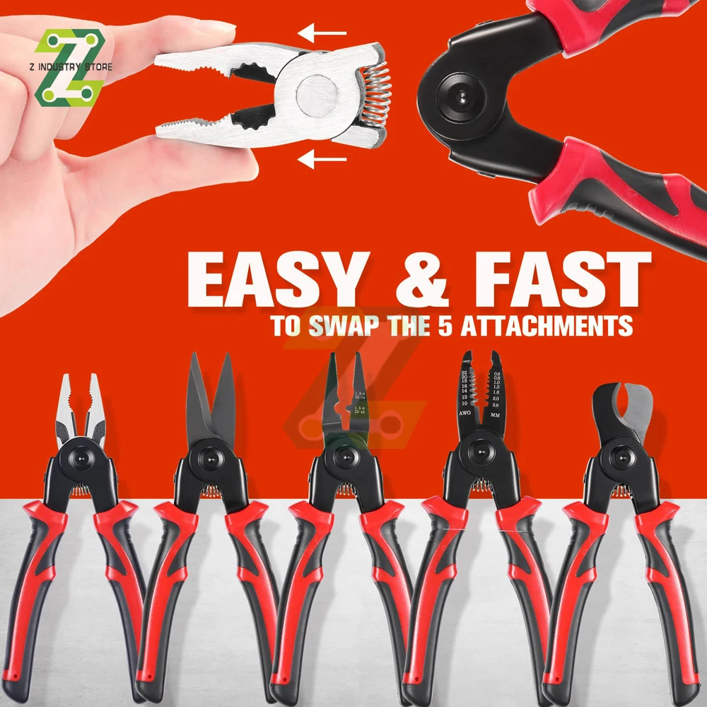 

5 IN1 Multifunctional Replaceable Wire Stripper Diagonal Pliers Steel Wire Plier Wire Long Nosed Pliers Tin Snips Hand Tools