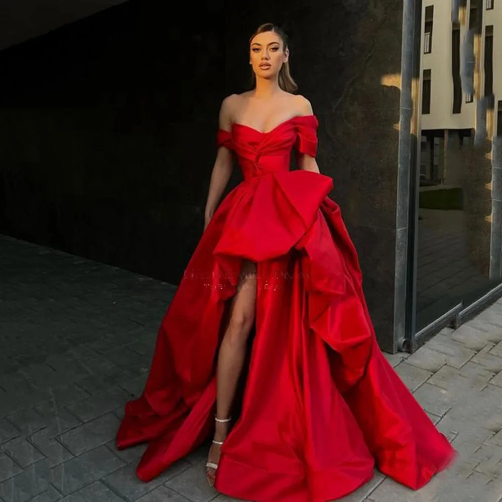 

SoDigne Red Evening Dresses For Women 2023 Long Prom Gown Satin Pleat Formal Party Dubai Saudi Arbia Prom Dresses Robe De Soirée