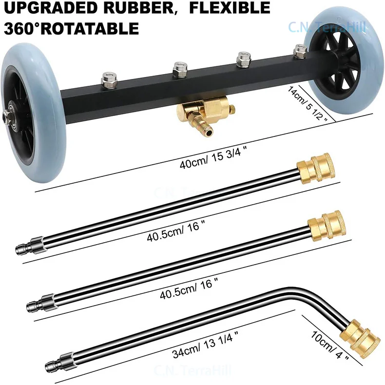 16 Inch Surface Cleaner Pressure Washer Attachment 4000 PSI Multi-Function Water Broom for Car Undercarriage Chassis Cleaning