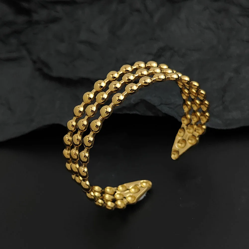 

Creative three-layer round bead gold-plated stainless steel women's bracelet, waterproof and rust-free, couple bracelet