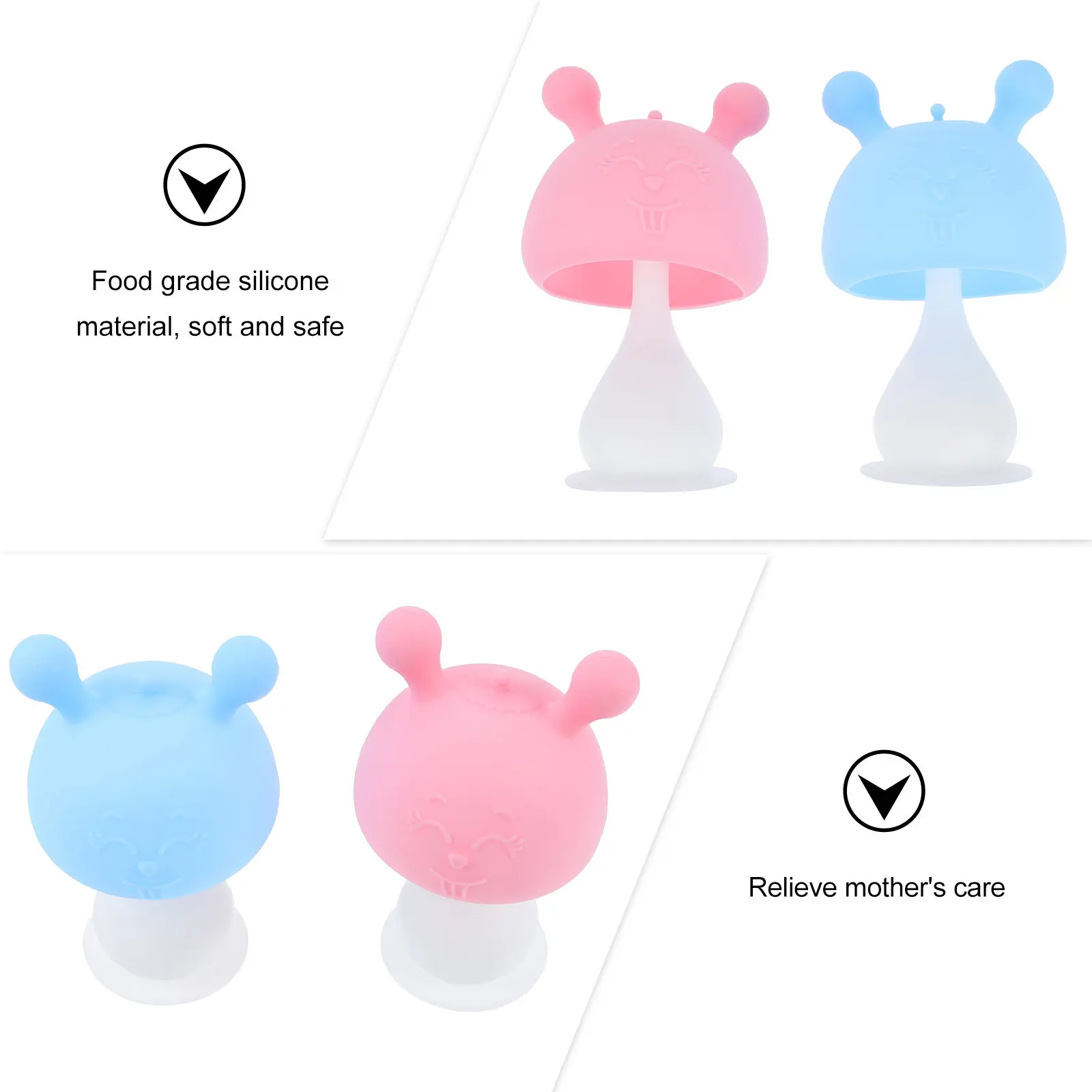 

2 шт. силиконовых прорезывателей-грибочков для младенцев из пищевого силикона: успокаивающие, обезболивающие, для массажа десен, инструмент для тренировки жевания у младенцев