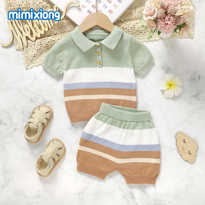 

Summer Baby Boys Clothes Sets Fashion Turtle Neck Short Sleeve T-Shirts Tops+Shorts Newborn Infant Cotton Outfits 2pcs Tracksuit