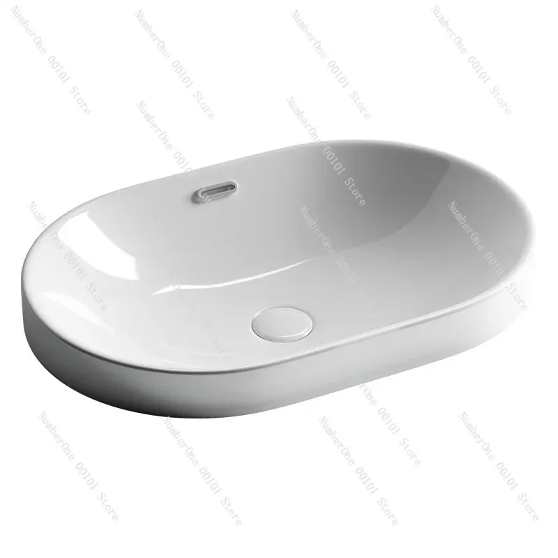 High-end oval semi-recessed ceramic washbasin with smart clean glaze surface,easy to maintain and resistant to stains