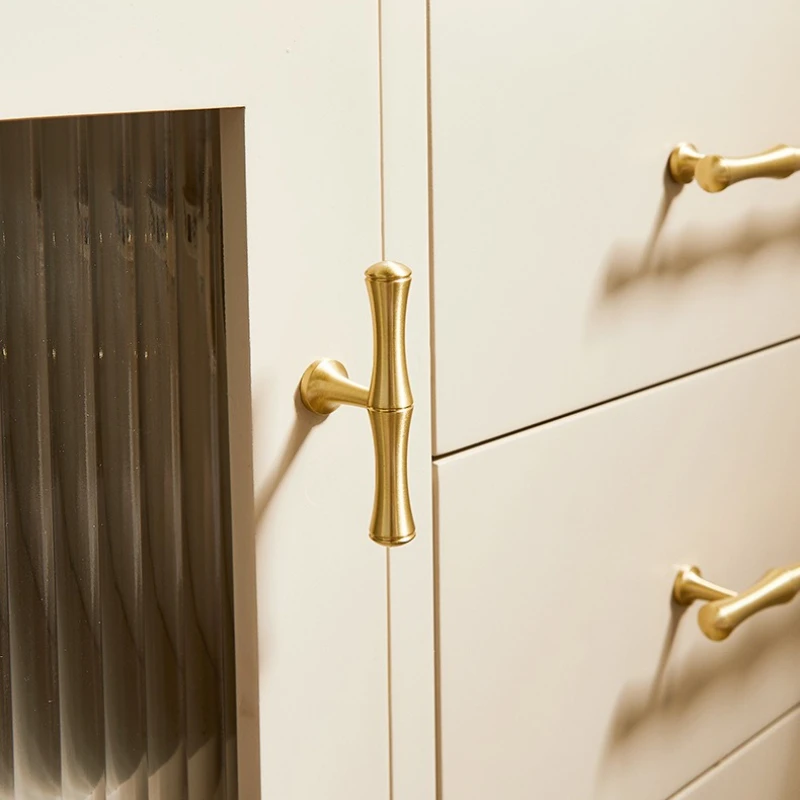 

New Chinese Style Solid Brass Handles for Furniture Bamboo Node Shaped Cabinet Knobs and Handles Golden Kitchen Drawer Handles