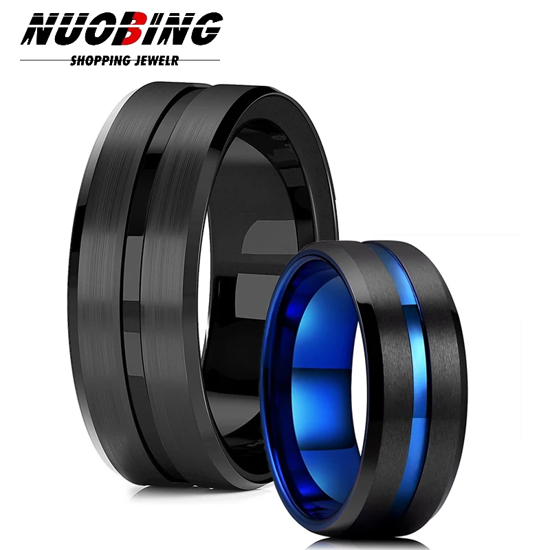 2023 Trendy Men 8mm Silver Color Tungsten Wedding Band Ring Double Silver Color Groove Beveled Edge Stainless Steel Ring For Men